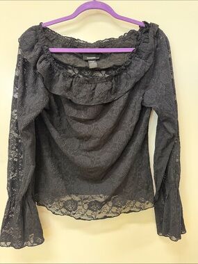 Express Black Lace Off-Shoulder Ruffle Blouse